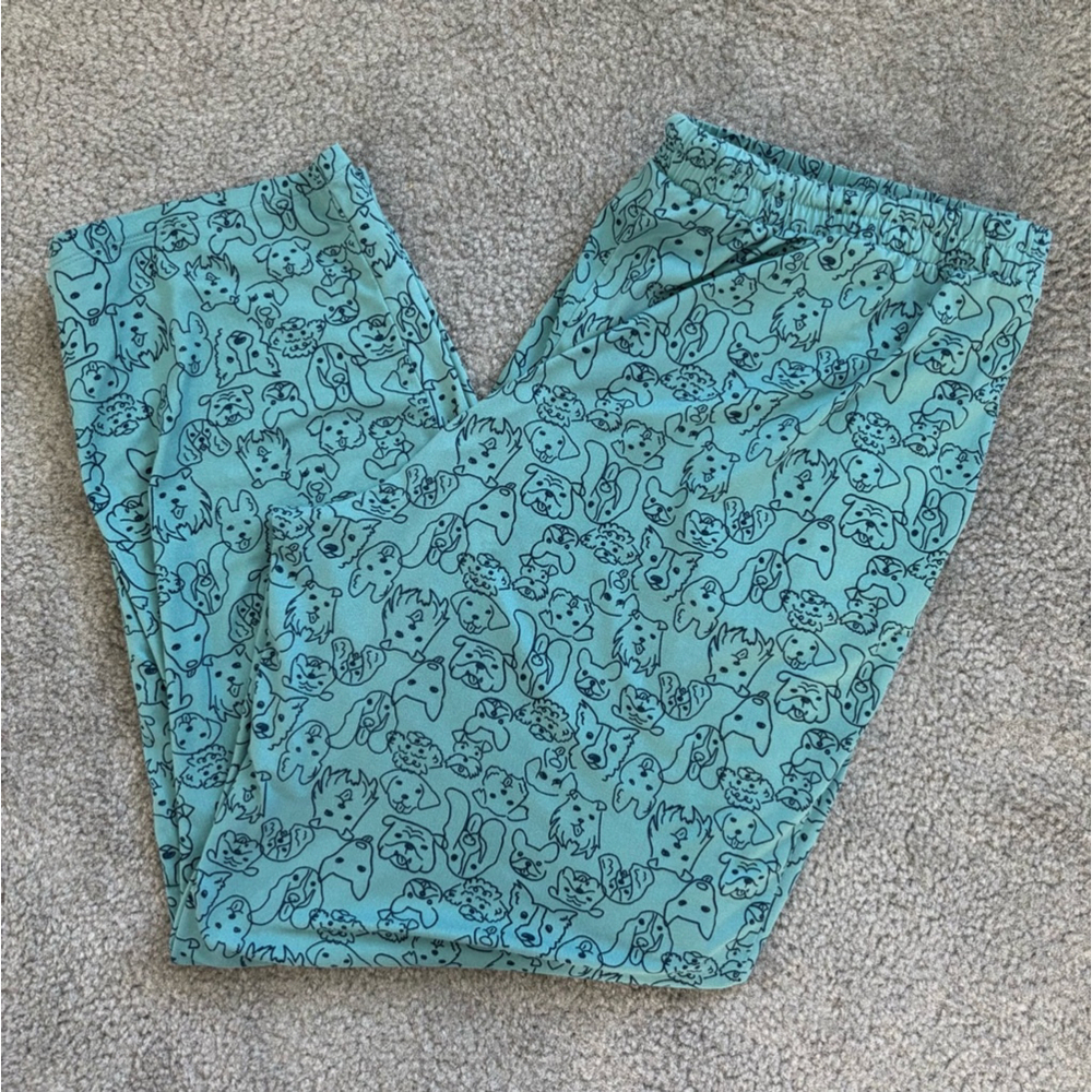 NWOT Women's AnyBody Pajama Pants Green Puppy Print | Sz Large Pet